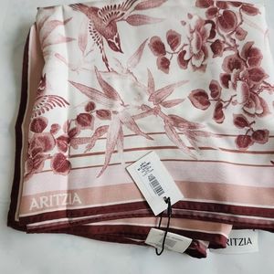 Aritzia pure silk scarf white and dusty rose